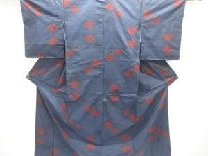 斜め格子に草花模様織り出し本場泥大島紬着物(5マルキ)